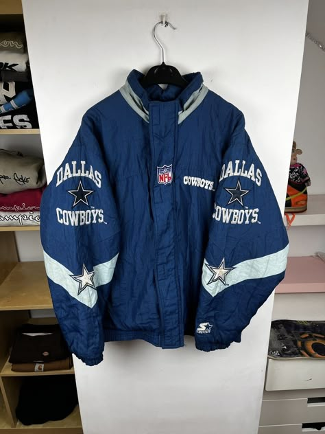 Vintage jacket Dallas Cowboys Starter NFL big logo rare Vintage Dallas Cowboys, Vintage Navy Varsity Jacket For Streetwear, Dallas Outfit, Vintage Starter Jacket, Vintage Detroit Jacket, Dallas Cowboys Outfits, Dallas Cowboys Vintage Crewneck, Vintage Nfl Sweatshirt, Cowboy Jacket