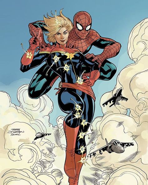 Captain Marvel and Spidey  Avenging Spider-Man #9 Cover  Rachel Dodson Inks Pencils and colors by Me  #captainmarvel #spiderman #marvelcomics #caroldanvers #terrydodson #racheldodsoninks #photoshop #cintiq #comicbookart - visit to grab an unforgettable cool 3D Super Hero T-Shirt! Terry Dodson, Joe Madureira, Captain Marvel Carol Danvers, Comics Illustration, Comic Shop, Uncanny X-men, Marvel Comics Art, Ms Marvel, American Comics