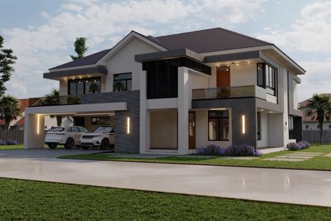 Modern 4 Bedroom Double Storey House - ID 24516 Houses 2 Story, 3 Bedroom Double Story House Plans, Entertaining House Plans, 4 Bedroom Double Storey House Plans, 4 Bedroom Modern House, Dream House Plans Modern, House Plan With 2 Master Suites, Luxurious Home, Double Storey House Design