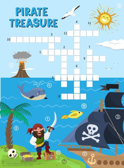 Use this pirate treasure crossword for Talk Like a Pirate Day coming up this month. #free #printables #kids #fun #learning Treasure Maps For Kids, September Holiday, Talk Like A Pirate Day, Talk Like A Pirate, Mazes For Kids, Maps For Kids, Game For Children, Maze Game, Pirate Day