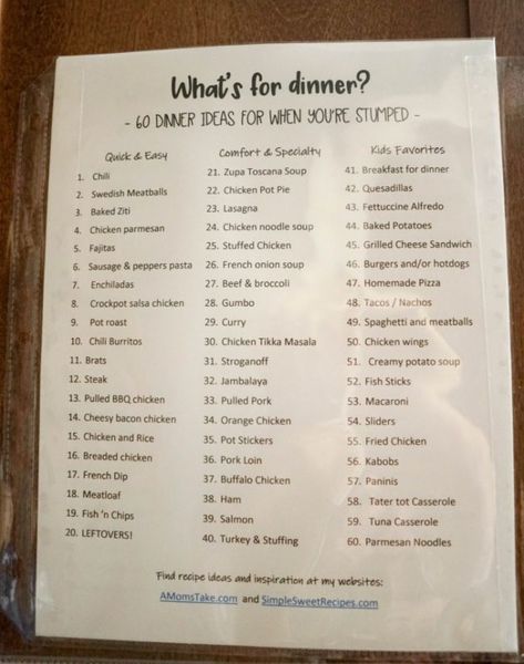 Wondering what to make for dinner tonight? This printable dinner list will make it a cinch to plan your meals or get you out of your rut. #dinner #easydinners #dinnerideas #menuplanning Tasty Healthy Food, Ideas Para La Cena, What To Make For Dinner, Meal Planning Menus, Monthly Meal Planning, Family Meal Planning, Night Food, What's For Dinner, Dinner Plan