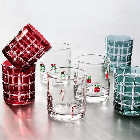 Christmas Plate Settings & Holiday Place Setting Ideas | Crate & Barrel Crate And Barrel Christmas, Christmas Glassware, Sweet Candy Canes, Holiday Glassware, Holiday Place Settings, Large Ice Cube Tray, Candy Cane Crafts, Christmas Punch, Christmas Glasses