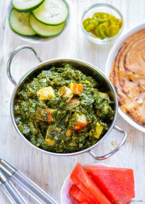 Restaurant Style Palak Saag Paneer Recipe | ChefDeHome.com Indian Platter, Saag Paneer Recipe, Spinach Paneer, Indian Spinach, Saag Recipe, Recipes Spinach, Desi Recipes, Indian Cheese, Recipe Spinach