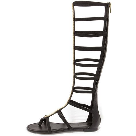 Roman Femme-pire Black Tall Gladiator Sandals ($39) ❤ liked on Polyvore featuring shoes, sandals, gladiator sandals shoes, tall sandals, tall gladiator sandals, black elastic strap sandals and zip shoes Tall Gladiator Sandals, Gala Themes, Toe Thong Sandals, Sandals Gladiator, Black Gladiator Sandals, Caged Sandals, Greek Sandals, Junior Outfits, Sandals Black