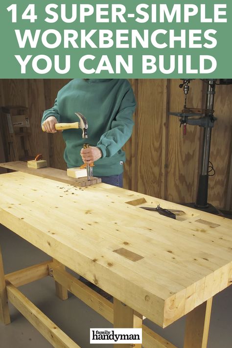 14 Super-Simple Workbenches You Can Build 2x4 Workbench Plans, Simple Workbench Plans, Diy Garage Work Bench, Building A Workbench, Workbench Designs, Workbench Plans Diy, Diy Workbench, Garage Work Bench, Workbench Plans