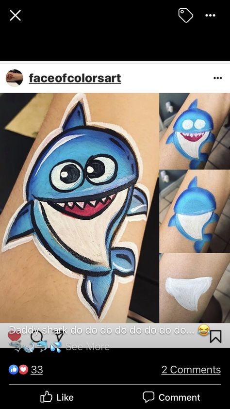 Babyshark Baby Shark Face Paint, Mask Face Paint, Face Painting Tips, Face Painting For Boys, Christmas Face Painting, Cheek Art, Face Painting Tutorials, Arm Painting, Face Painting Easy