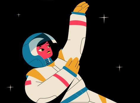 Female Astronaut, Astronaut Illustration, Motion Graphs, Astronaut Design, Space Illustration, Design Jobs, Flat Illustration, Illustration Character Design, Space Design