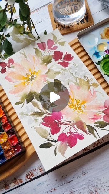 Watercolor Challenge, Diy Large Wall Art, Watercolour Challenge, Pink Color Combination, Learn Watercolor Painting, Watercolor Flowers Tutorial, Learn Watercolor, Flowers Tutorial, Watercolor Pictures