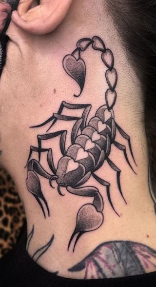 Thigh Scorpio Tattoo Women, Scorpion Female Tattoo, Scorpio Neck Tattoos Women, Scorpion Hand Tattoos, Red And Black Scorpion Tattoo, Scorpio Tattoo Neck, Scorpion Hand Tattoo Women, Scorpion With Heart Tattoo, Double Scorpion Tattoo