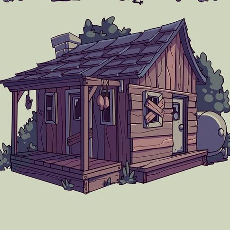 Cabin in the woods. Cartoon Houses Illustration, Wood Cabin Illustration, Cabin In The Woods Concept Art, Wood House Drawing, Cabin Concept Art, Cabin In The Woods Drawing, Cabin Reference, Small House Drawing, Woods Drawing