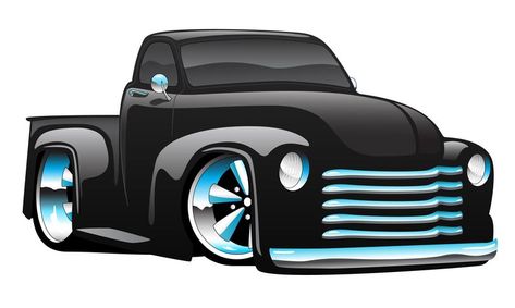 Hot Illustration, Truck Cartoon, Truck Illustration, Cartoon Car Drawing, Hot Rod Pickup, Monster Trucks Birthday Party, Vintage Hot Rod, American Auto, Cool Car Drawings