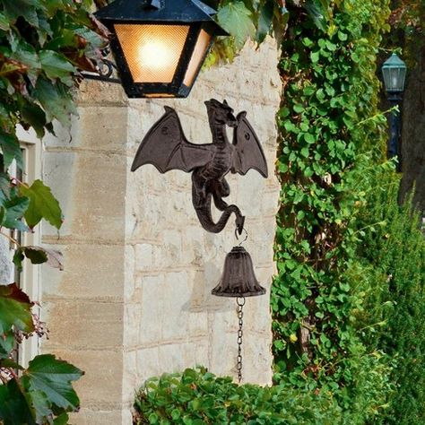 Design Toscano Castle Dragon Gothic Iron Bell Iron Dragon, Floor Candelabra, Malbork Castle, Chateau Medieval, Gothic Castle, Dragon Wall, Hanging Bell, Vintage Inspired Decor, Door Bell