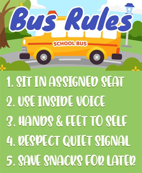 School Bus Rules Signs, School Bus Driver Organization Ideas, School Bus Rules Free Printable, School Bus Driver Quotes, Bus Activities, Bus Rules, School Bus Driver Appreciation, School Bus Driving, Safety Rules For Kids