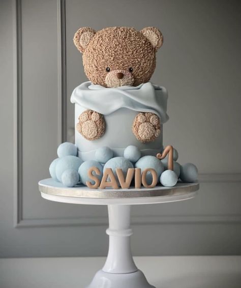 Teddy Bear Birthday Cake, Teddy Cakes, Boys First Birthday Cake, Teddy Bear Cake, Boys 1st Birthday Cake, Baby Boy Birthday Cake, Cake Quotes, Baby First Birthday Cake, Idee Babyshower