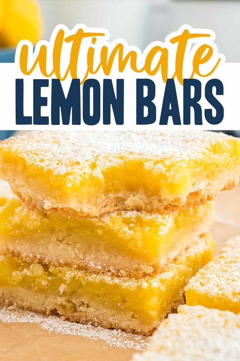 With a buttery shortbread crust and a zippy, bright lemon curd filling, these Easy Lemon Bars are so good and perfect for a summer treat. Tart and sweet, just like they're meant to be! Lemon Squares Recipe, Homemade Lemon Bars, Classic Lemon Bars, Best Lemon Bars, Jar Meals, Curd Filling, Pinto Bean, Lemon Bar, Citrus Recipes