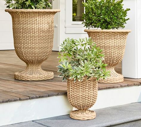 Japandi Coastal, Country Kitchen Makeover, Modern Farm Houses, Woven Planter, Porch Planters, Wicker Planter, Planter Indoor, Julia Berolzheimer, Patio Planters