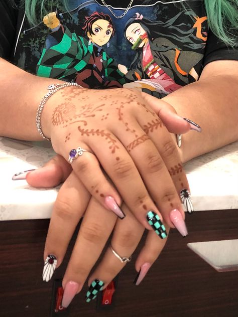 #tanjiroedit #demonslayeredit #recipe #aesthetic #tiktok #wholesomeyum #nails #nailart #art #animeicons Tanjiro Nails, Demon Slayer Nail Designs, Demon Slayer Nail Art, Demon Slayer Nails, Anime Nail, Recipe Aesthetic, Anime Nails, Edgy Nails, Aesthetic Tiktok