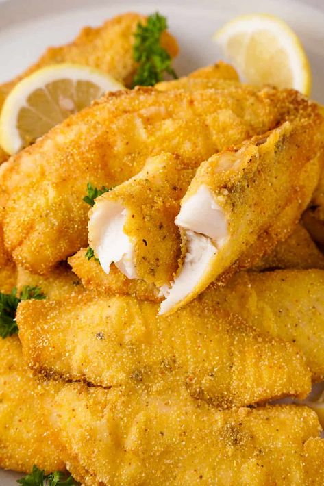 Crispy Southern fried catfish is an easy recipe ready in less than 30 minutes. This tender fish is perfectly seasoned and coated in a tasty cornmeal and flour coating that fries up in a flash. Catfish Seasoning Recipe, Fish Fry Seasoning, Catfish Dinner, Fried Catfish Recipes, Fish Fries, Southern Fried Catfish, Walleye Fish Recipes, Catfish Recipes, Fried Catfish