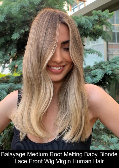 Highlight Hair Blonde Medium Length, Honey Blonde Hair Blended Roots, Clear Spring Blonde Hair, Easy To Maintain Blonde Hair Color, Hair Melt Brown To Blonde, Blond Medium Hair, Blonde Hair Full Highlights, Natural Roots Blonde Hair Balayage, High Balayage Blonde