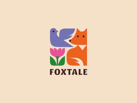 Foxtale by Nikita Lebedev on Dribbble Cute Logos Ideas, Brand Identity Logo Design, Kids Branding Design Logos, Maximalist Logo Design, Stationary Logo Design, Milk Logo Design, Book Logo Design Ideas, Bird Branding, Biology Logo