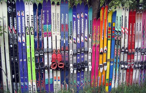 Summer Storage: What To Do With Your Skis and Boots Old Skis Ideas, Vintage Skis, Old Skis, Ski Room, Skiing Lessons, Ski Town, Snow Skiing, Garden Fencing, Skis