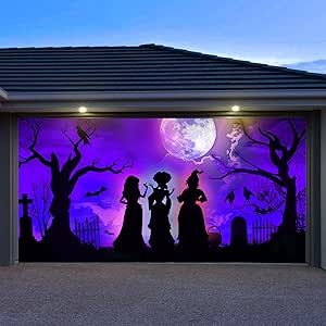 Halloween Garage Door Decorations, Black Hocus Pocus Witches Halloween Door Cover for Home Decor Outdoor Indoor Spooky Party Wall Window Yard Hocus Pocus Door Decor, Cauldron Silhouette, Halloween Garage Door Decorations, Hocus Pocus Door, Door Decorations For Home, Garage Halloween, Halloween Door Decorations Classroom, Garage Door Decorations, Halloween Garage Door