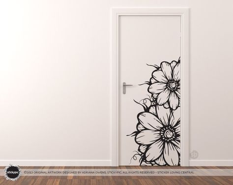 Floral Grower Decal (Vinyl Wall Sticker Decal Door Art Nature Flower Floral Rose Petal) Painted Bedroom Doors, Trendy Door, Creative Wall Painting, Art Door, Diy Wall Painting, Porte Decorate, Deco Studio, Door Art, Wall Painting Decor