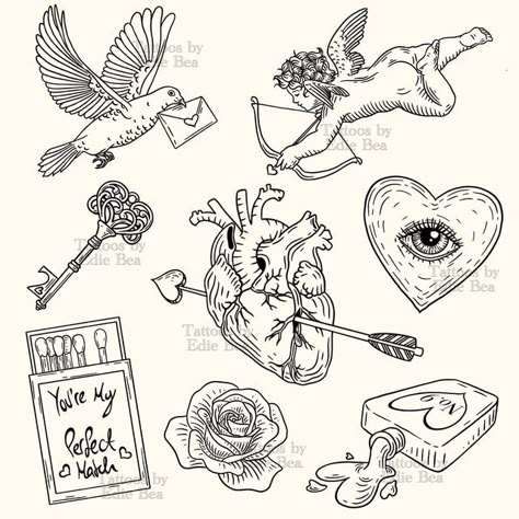 Love Tattoo Flash Sheet, Lesbian Tattoo Flash Sheet, Valentines Day Tattoo Ideas, Matching Valentines Tattoos, Anti Valentine’s Day Tattoo Flash, Valentine’s Day Tattoo Ideas, Valentines Traditional Tattoo, Wedding Tattoo Flash Sheet, Wedding Flash Tattoo Ideas