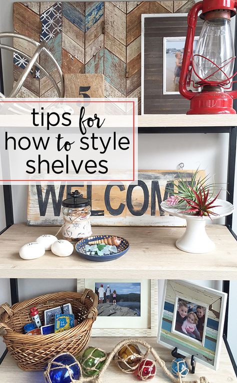 How To Style Shelves - great tips for decorating shelves! Lots of clever ideas for styling shelves like a pro. Article includes step by step instructions and step photos! Styling A Shelf, Shelf Over Door, Frame Story, Style Shelves, Pictures Frames, Styling Shelves, Nick Nacks, Decorating Bookshelves, Display Shelving