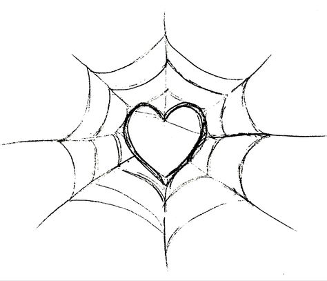 Drawing Ideas Goth, Spiderweb Drawings, Spiderweb Heart Tattoo, Heart Spiderweb Tattoo, Heart Spiderweb, Heart Web, Spiderweb Tattoo, Spider Web Drawing, Web Heart