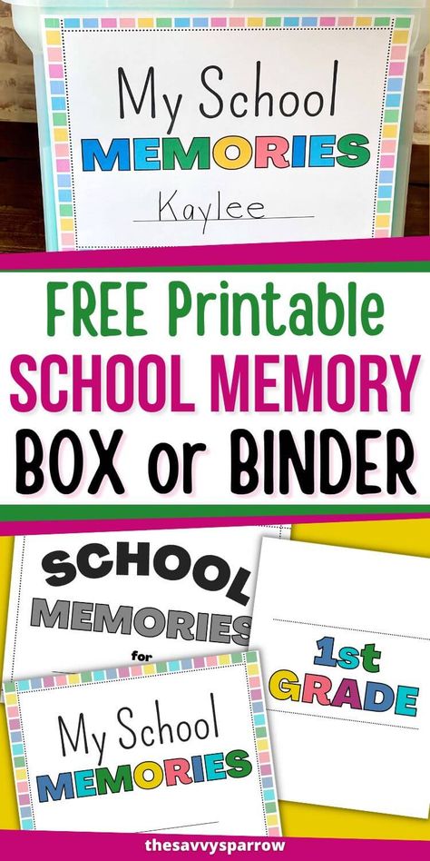 School Boxes For Each Year, Diy School Memory Box Ideas, School Box Organization File Folder, File Folder Labels Printable Free, School Years Memory Keeper, School Memory Boxes Free Printables, File Box For Kids School Work, Organizing Kids School Memories, Kids Memory Box Ideas