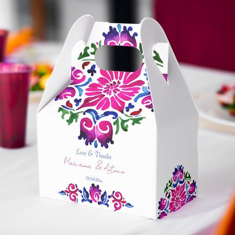 Pink blue Mexican talavera tiles wedding Favor Boxes Watercolor Tiles, Talavera Wedding, Favor Box Template, Mexican Party Favors, Mexican Invitations, Fiesta Cake, Hacienda Wedding, Wedding Favor Box, Mexican Talavera Tile