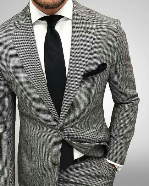 Houndstooth Suit, Modern Fit Suit, Mens Tops Fashion, High Fashion Men, Mens Fashion Edgy, Suits Men, Men’s Suits, Fitted Suit, Suit Style