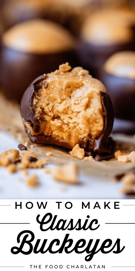 Buckeye Candy Recipe from The Food Charlatan Buckeye Candies, Buckeye Candy, Buckeyes Candy, Buckeye Balls, Buckeyes Recipe, Bakery Aesthetic, The Food Charlatan, Dipped In Chocolate, Food Charlatan