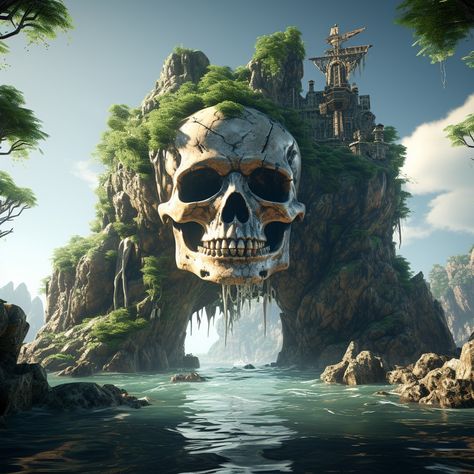 Skull island digital art Skeleton Island, Pirate Island Art, Expo 67, Pirate Island, Pirate Tattoo, Sea Of Thieves, Creation Myth, Skull Island, Fantasy Island