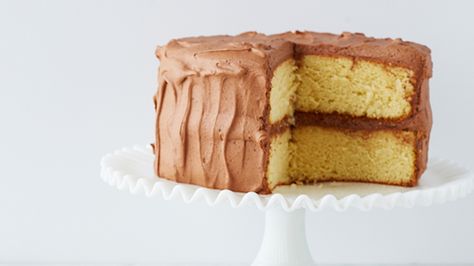 Hot Milk Cake Recipe, Milk Cake Recipe, Lane Cake, Heart Desserts, Hot Milk Cake, Tv Recipes, Pbs Food, Martha Stewart Recipes, Chocolate Buttercream Frosting