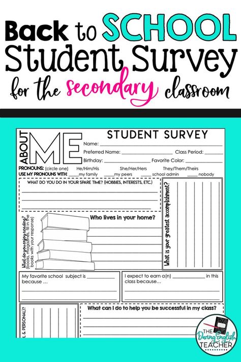 Free Back-to-School Survey for Secondary Students - | Back to School | Student Survey | All About Me Survey | High School Student Survey | Middle School Student Survey | First Week of School | First Day of School Activities Student Survey Middle School, High School First Day, School Icebreakers, Student Survey, Middle School Activities, First Week Of School Ideas, High School Activities, Secondary Classroom, First Week Of School