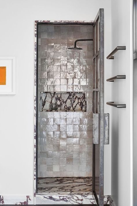 Viola Marble Bathroom, Steel Shower Door, Bronte House, Australian Beach House, Leadlight Windows, Viola Marble, Wood Room, Timber Cladding, Marble Bathroom