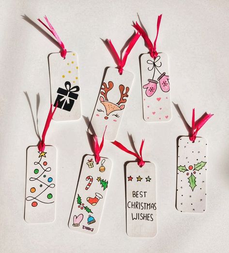 #craft #DIY #handmade #bookmark #christmas #2023 Christmas Tag Watercolor, Bookmark Ideas Christmas, Christmas Present Tags Diy, Christmas Themed Bookmarks, Diy Christmas Bookmarks, Xmas Bookmarks, Christmas Bookmarks Diy, Christmas Book Marks, Chritmas Diy