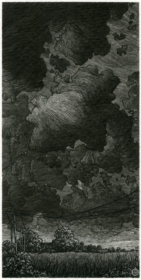 "Another Storm," 3 x 6 in, Pen and Ink, 2013 by Taylor Mazer, via Behance Storm Drawing, Storm Illustration, Black Ink Drawing, Pen And Ink Art, Storm Art, Black And White Artwork, Art Pens, Landscape Drawings, 판타지 아트