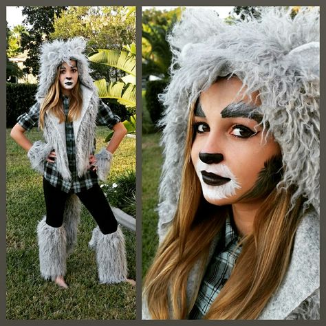 Diy wolf costume Wolf Diy Costume, Wolf Makeup Kids, Diy Wolf Costume Kids, She Wolf Costume, Diy Wolf Costume, Girls Wolf Costume, Werewolf Costume Kids, Wolf Costume Diy, Wolf Costume Kids