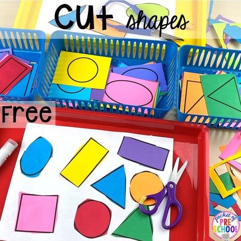 Assessment Activities For Preschool, More Less Activities Preschool, Shapes Centers Preschool, Shape Projects For Kindergarten, Sensory Shape Activities, Pre K Scissor Practice, Morning Activities For Preschoolers, Scissors Activities For Toddlers, Kindergarten Morning Activities