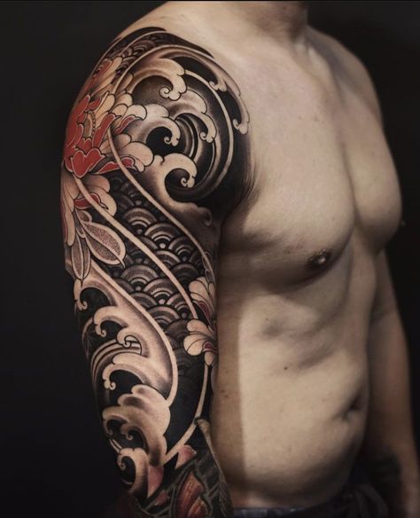 Japanese Geometric Tattoo Sleeve Designs, Japanese Mandala Tattoo Sleeve, Japanese Pattern Tattoo, Japanese Geometric Tattoo, Black And Grey Japanese Tattoo, Japanese Style Tattoo Sleeve, Asian Tattoos Men, Japanese Theme Tattoo, Japanese Tattoo Background