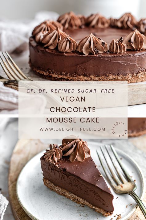 Vegan Chocolate Mousse Cake, Deserturi Raw Vegan, Vegan Chocolate Mousse, Vegan Gluten Free Desserts, Vegan Baking Recipes, Vegan Pie, Sugar Free Vegan, Vegan Bakery, Baking Basics