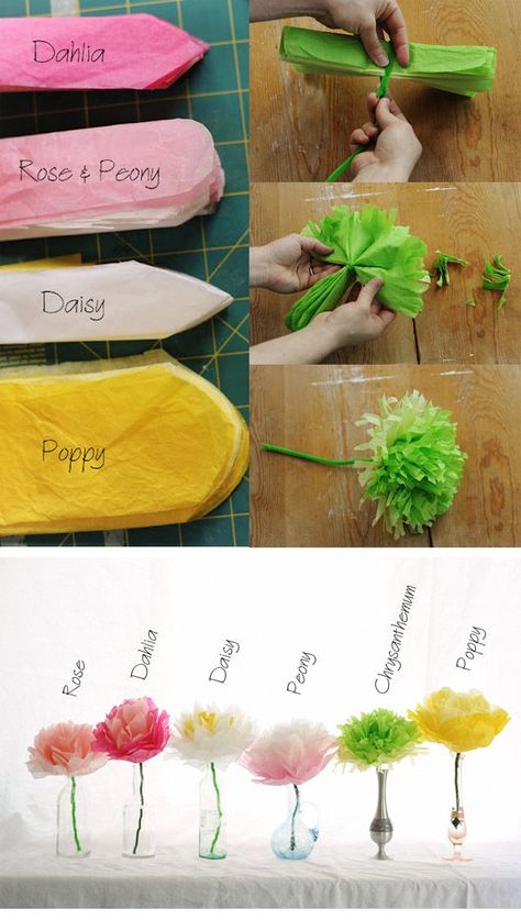 tissue paper flowers Projek Diy, Hantverk Diy, Diy Fleur, Săpunuri Handmade, Tissue Flowers, Candyland Christmas, Diy Flores, Fleurs Diy, Kraf Diy