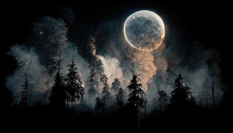 Photo full moon in the night sky forest ... | Premium Photo #Freepik #photo #moonlight #moon-illustration #moon #fantasy-background