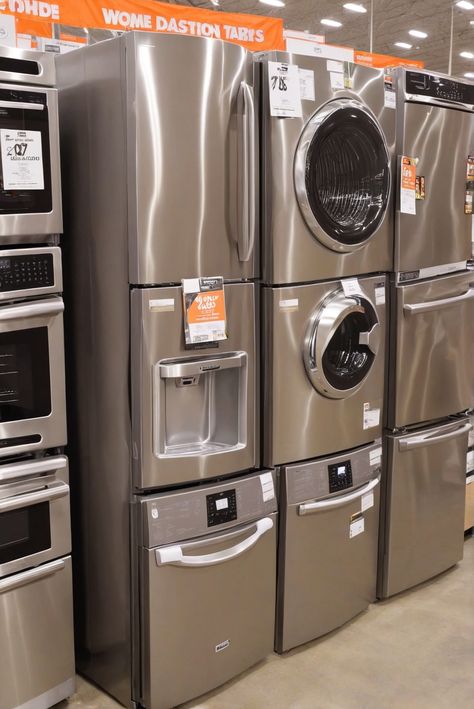 Costco, Home Depot, large appliances, 2024 dilemma Home Appliance Store, Kitchen Help, Dropped Ceiling, Kitchen Farmhouse, Home Appliance, Duct Work, Green Home Decor, Vertical Storage, Large Appliances