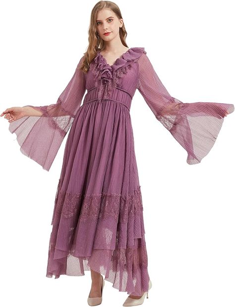 Amazon.com: Women's Concert Gown Music World Tour Inspired Folklore ERA Dress Purple,S : Clothing, Shoes & Jewelry Taylor Swift Purple Folklore Dress, Purple Folklore Dress, Folklore Dress Eras Tour, Evermore Inspired Outfits, Folklore Clothes, Concert Gown, Purple Fairy Dress, Eras Fits, Flowy Sleeve Dress