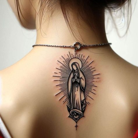 Mary Virgin Tattoo, Mexican Tattoo Aesthetic, Our Lady Of Guadalupe Tattoo Design, Rosary Tattoo Design Drawing, Our Lady Of Guadalupe Tattoo, Mexican Tattoo Ideas, Virgencita Tattoo, Virgin Mary Tattoo Design, Virgen Mary Tattoo