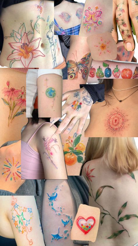 Amazing 3d Tattoos, 16 Tattoo, Funky Tattoos, Colorful Tattoos, Cute Tats, Tatuaje A Color, Cute Little Tattoos, Śliczne Tatuaże, 3d Tattoos